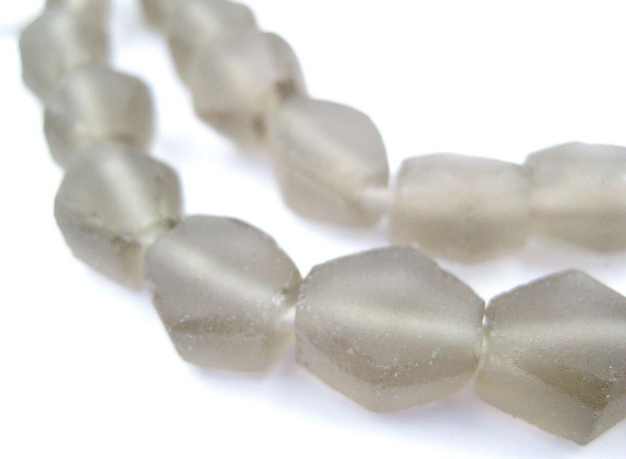 The Bead Chest Groundhog Grey Hexagon Java Recycled Glass Beads - Full Strand of Faceted Bottle Glass Beads | Approximately 25 Beads